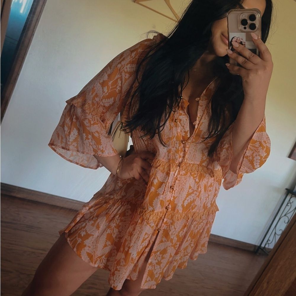 Anthropologie Orange and Pink Mini Dress